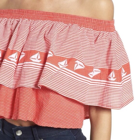 Faithfull the Brand Blouse Top Sz 4 Summer Cropped Nautical Graphic Print - Picture 7 of 16